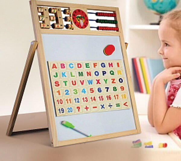 Education Board Double Sided Wooden Multi Purpose Magnetic White & Black Board For Kids